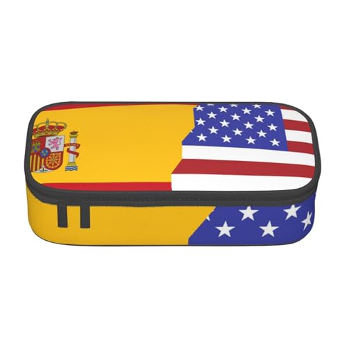 KLMELLMDE Große Kapazität Amerikanische Spanien Flagge Federmäppchen Organisation Bleistiftbeutel Schule Bleistift Beutel Büro Schreibwaren Organizer Kosmetiktasche von KLMELLMDE