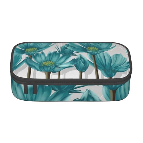 KLMELLMDE Große Kapazität Blaugrün Grau und Weiß Floral Federmäppchen Organisieren Bleistiftbeutel Schule Bleistift Beutel Büro Schreibwaren Organizer Kosmetiktasche von KLMELLMDE