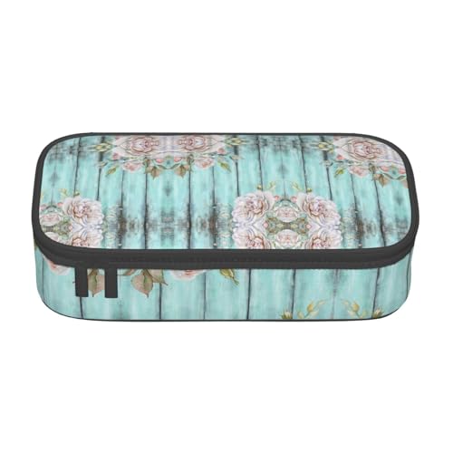 KLMELLMDE Große Kapazität Blaugrün Scheunentor Floral Federmäppchen Organisieren Bleistiftbeutel Schule Bleistift Beutel Büro Schreibwaren Organizer Kosmetiktasche von KLMELLMDE