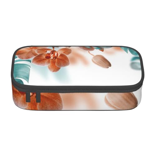 KLMELLMDE Große Kapazität Blaugrün und Orange Orchidee Federmäppchen Organisieren Bleistiftbeutel Schule Bleistift Beutel Büro Schreibwaren Organizer Kosmetiktasche von KLMELLMDE