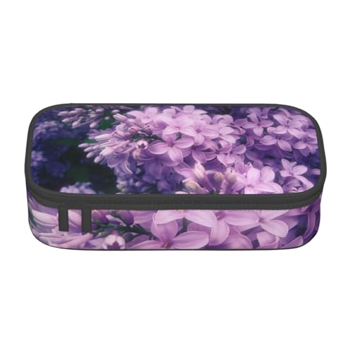 KLMELLMDE Große Kapazität Blooming Purple Flowers Federmäppchen Organisieren Bleistiftbeutel Schule Bleistift Beutel Büro Schreibwaren Organizer Kosmetiktasche von KLMELLMDE