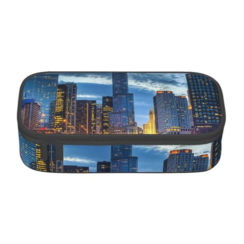 KLMELLMDE Große Kapazität Chicago Illinois USA Federmäppchen Organisieren Bleistiftbeutel Schule Bleistift Beutel Büro Schreibwaren Organizer Kosmetiktasche von KLMELLMDE