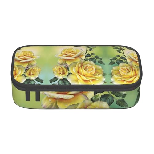 KLMELLMDE Große Kapazität Gelbe Rose Federmäppchen Organisieren Bleistiftbeutel Schule Bleistift Beutel Büro Schreibwaren Organizer Kosmetiktasche von KLMELLMDE