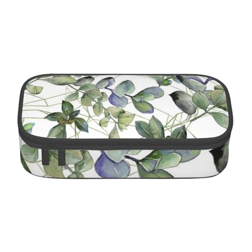 KLMELLMDE Große Kapazität Grün Eukalyptus Blätter Federmäppchen Organisieren Bleistiftbeutel Schule Bleistift Beutel Büro Schreibwaren Organizer Kosmetiktasche von KLMELLMDE