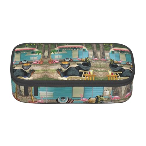KLMELLMDE Große Kapazität Happy Camper Federmäppchen, Organisation Bleistiftbeutel, Schule Bleistiftbeutel, Büro Schreibwaren Organizer, Kosmetiktasche von KLMELLMDE