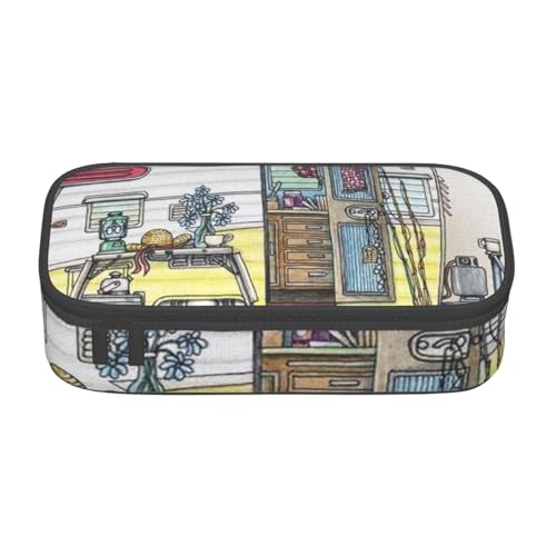 KLMELLMDE Große Kapazität Happy Campers Federmäppchen, Organisation Bleistiftbeutel, Schule Bleistiftbeutel, Büro Schreibwaren Organizer, Kosmetiktasche von KLMELLMDE