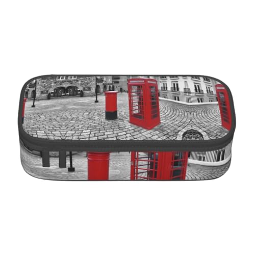 KLMELLMDE Große Kapazität London Red Telefonzelle Federmäppchen Organisieren Bleistiftbeutel Schule Bleistift Beutel Büro Schreibwaren Organizer Kosmetiktasche von KLMELLMDE