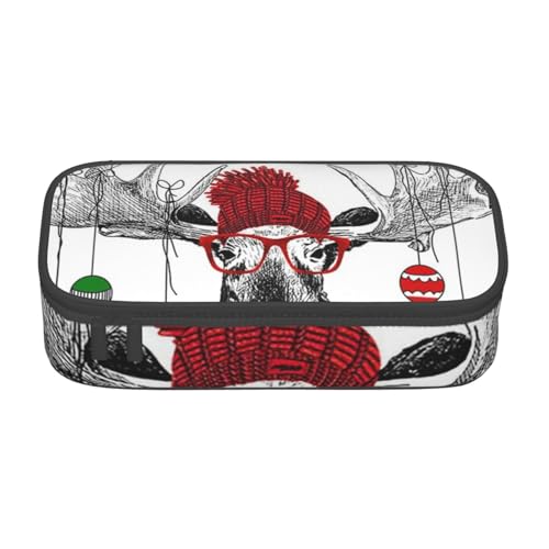 KLMELLMDE Große Kapazität Lustige Weihnachten Hirsch Federmäppchen Organisieren Bleistiftbeutel Schule Bleistift Beutel Büro Schreibwaren Organizer Kosmetiktasche von KLMELLMDE