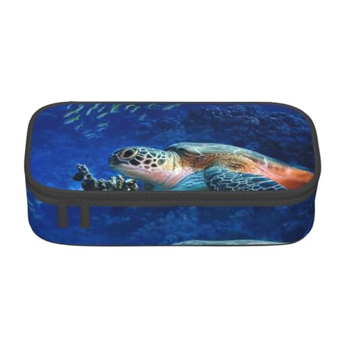 KLMELLMDE Große Kapazität Meeresschildkröte mit Fischen, Federmäppchen, Organisierung Bleistiftbeutel, Schule Bleistiftbeutel, Büro Schreibwaren Organizer, Kosmetiktasche von KLMELLMDE