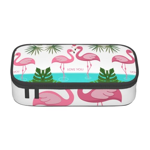 KLMELLMDE Große Kapazität Palmblatt und Flamingos Paar Federmäppchen Organisieren Bleistiftbeutel Schule Bleistift Beutel Büro Schreibwaren Organizer Kosmetiktasche von KLMELLMDE