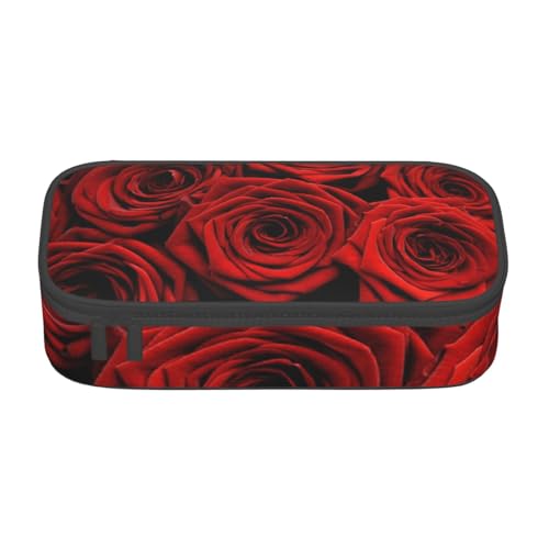 KLMELLMDE Große Kapazität Red Love Roses Federmäppchen Organisieren Bleistiftbeutel Schule Bleistift Beutel Büro Schreibwaren Organizer Kosmetiktasche von KLMELLMDE