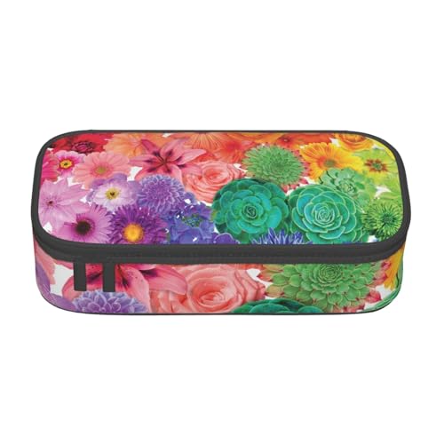 KLMELLMDE Große Kapazität Regenbogen Blumen Federmäppchen Organisieren Bleistiftbeutel Schule Bleistift Beutel Büro Schreibwaren Organizer Kosmetiktasche von KLMELLMDE