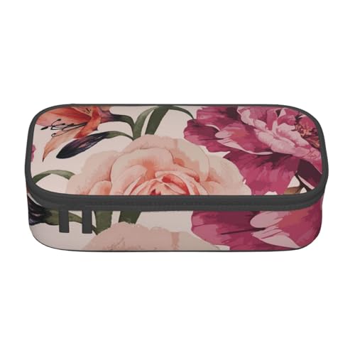 KLMELLMDE Große Kapazität Rosa Blume und Rose Federmäppchen Organisieren Bleistiftbeutel Schule Bleistift Beutel Büro Schreibwaren Organizer Kosmetiktasche von KLMELLMDE