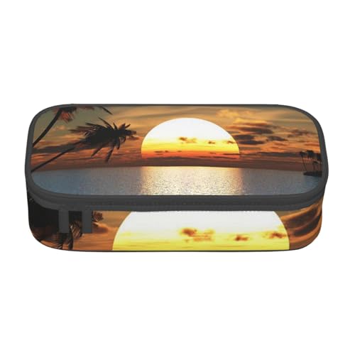 KLMELLMDE Große Kapazität Strand Sonnenaufgang Federmäppchen Organisieren Bleistiftbeutel Schule Bleistift Beutel Büro Schreibwaren Organizer Kosmetiktasche von KLMELLMDE