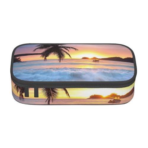 KLMELLMDE Große Kapazität Sunrise Tropical Palm Tree Island Federmäppchen Organisieren Bleistiftbeutel Schule Bleistift Beutel Büro Schreibwaren Organizer Kosmetiktasche von KLMELLMDE
