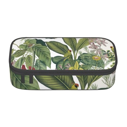 KLMELLMDE Große Kapazität Tropische Blume Blatt Papagei Federmäppchen Organisieren Bleistiftbeutel Schule Bleistift Beutel Büro Schreibwaren Organizer Kosmetiktasche von KLMELLMDE