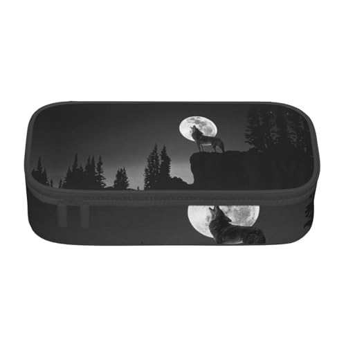 KLMELLMDE Große Kapazität Wolf Nacht Mond Federmäppchen Organisieren Bleistiftbeutel Schule Bleistift Beutel Büro Schreibwaren Organizer Kosmetiktasche von KLMELLMDE
