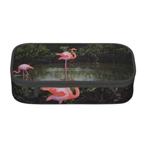 KLMELLMDE Große Kapazität Zwei Flamingos Federmäppchen Organisieren Bleistiftbeutel Schule Bleistift Beutel Büro Schreibwaren Organizer Kosmetiktasche von KLMELLMDE