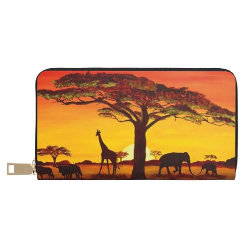 KLMELLMDE Herren Damen Afrikanische Tier Sonnenuntergang Geldbörse Bedrucktes Kartenetui Multi-Fach (mit Münzfach, Kreditkartenfächern, Geldscheinfach, weiß, Einheitsgröße, Modern von KLMELLMDE
