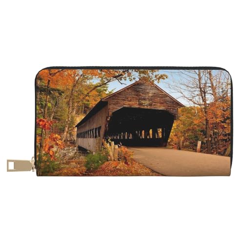 KLMELLMDE Herren Damen Albany Covered Bridge Wallet Bedrucktes Kartenetui Multi-Fach (mit Münzfach, Kreditkartenfächern, Geldscheinfach, weiß, Einheitsgröße, Modern von KLMELLMDE