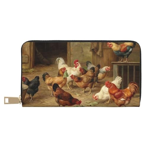 KLMELLMDE Herren Damen Bauernhof Hühner Geldbörse Bedrucktes Kartenetui Multi-Fach (mit Münzfach, Kreditkartenfächern, Geldscheinfach, weiß, Einheitsgröße, Modern von KLMELLMDE