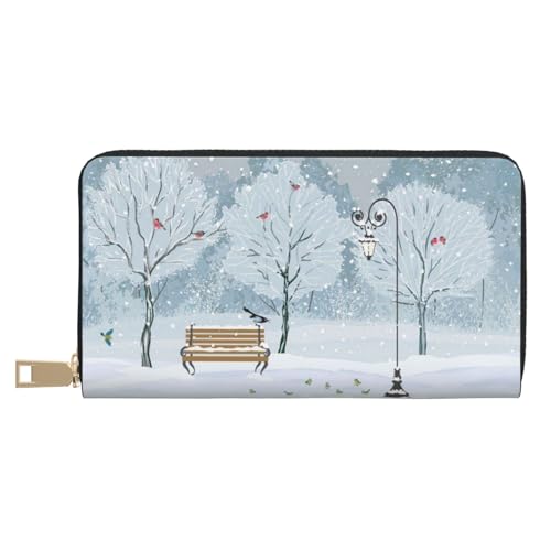 KLMELLMDE Herren Damen Birds in The Park On A Snowy Day Wallet Bedrucktes Kartenetui Multi-Fach (mit Münzfach, Kreditkartenfächern, Geldscheinfach, weiß, Einheitsgröße, Modern von KLMELLMDE