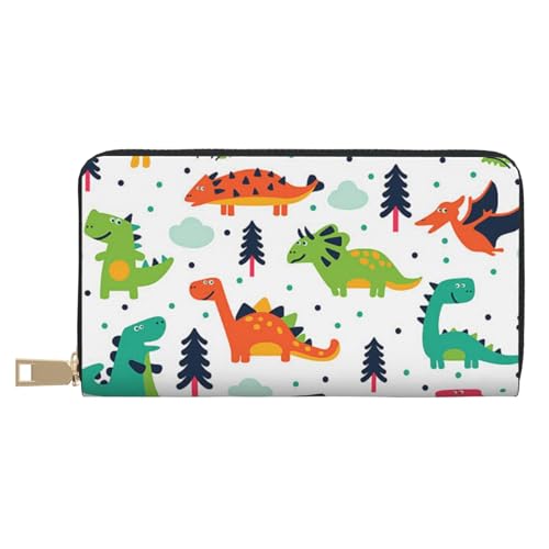 KLMELLMDE Herren Damen Bunte Dinosaurier Geldbörse Bedrucktes Kartenetui Multi-Fach (mit Münzfach, Kreditkartenfächern, Geldscheinfach, weiß, Einheitsgröße, Modern von KLMELLMDE