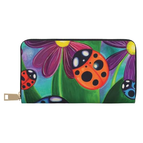 KLMELLMDE Herren Damen Bunte Marienkäfer Geldbörse Bedrucktes Kartenetui Multi-Fach (mit Münzfach, Kreditkartenfächern, Geldscheinfach, weiß, Einheitsgröße, Modern von KLMELLMDE