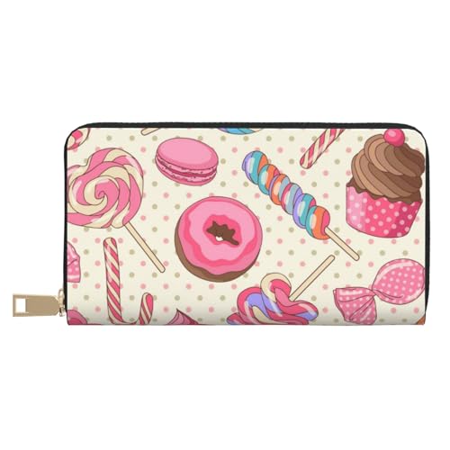 KLMELLMDE Herren Damen Bunte Süße Lutscher Cupcake Donut Geldbörse Bedrucktes Kartenetui Multi-Fach (mit Münzfach, Kreditkartenfächern, Geldscheinfach, weiß, Einheitsgröße, Modern von KLMELLMDE
