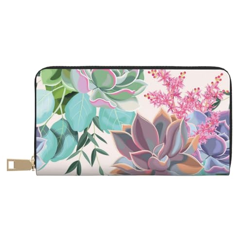 KLMELLMDE Herren Damen Bunte Sukkulenten Geldbörse Bedrucktes Kartenetui Multi-Fach (mit Münzfach, Kreditkartenfächern, Geldscheinfach, weiß, Einheitsgröße, Modern von KLMELLMDE