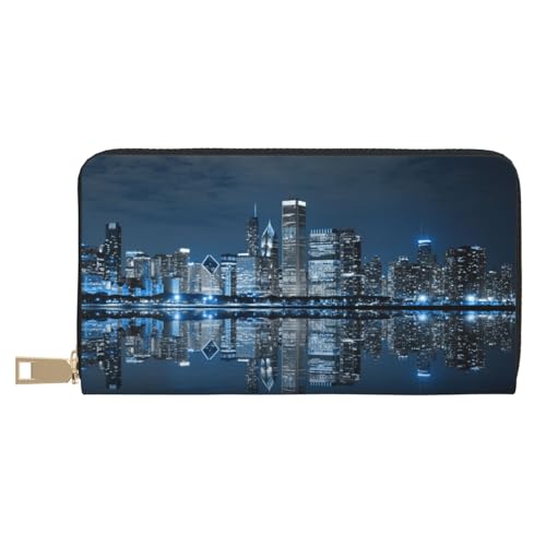 KLMELLMDE Herren Damen Chicago Reflected Wallet Bedrucktes Kartenetui Multi-Fach (mit Münzfach, Kreditkartenfächern, Geldscheinfach, weiß, Einheitsgröße, Modern von KLMELLMDE