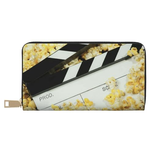 KLMELLMDE Herren Damen Cinema Clapboard und Popcorn Wallet Bedrucktes Kartenetui Multi-Fach (mit Münzfach, Kreditkartenfächern, Geldscheinfach, weiß, Einheitsgröße, Modern von KLMELLMDE