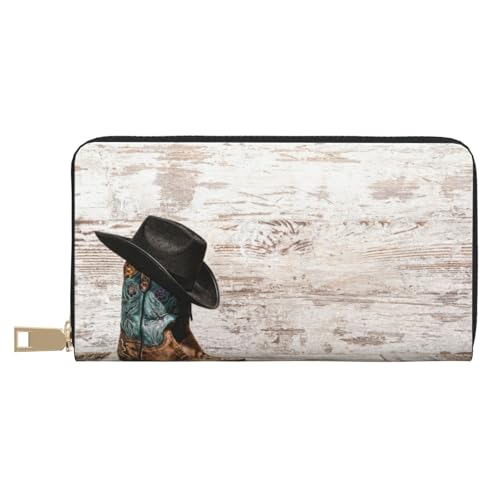 KLMELLMDE Herren Damen Cowboyhut und Stiefel Geldbörse Bedrucktes Kartenetui Multi-Fach (mit Münzfach, Kreditkartenfächern, Geldscheinfach, weiß, Einheitsgröße, Modern von KLMELLMDE
