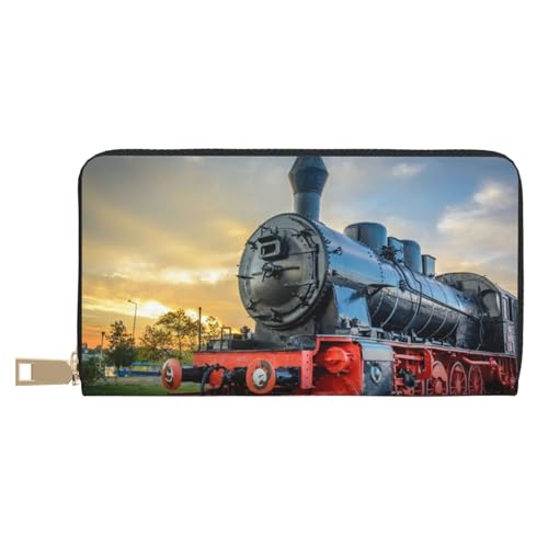 KLMELLMDE Herren Damen Dampfzug Geldbörse Bedrucktes Kartenetui Multi-Fach (mit Münzfach, Kreditkartenfächern, Geldscheinfach, weiß, Einheitsgröße, Modern von KLMELLMDE