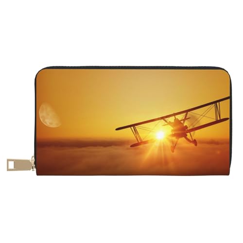 KLMELLMDE Herren Damen Flugzeug Flugzeug bei Sonnenuntergang Geldbörse Bedrucktes Kartenetui Multi-Fach (mit Münzfach, Kreditkartenfächern, Geldscheinfach, weiß, Einheitsgröße, Modern von KLMELLMDE