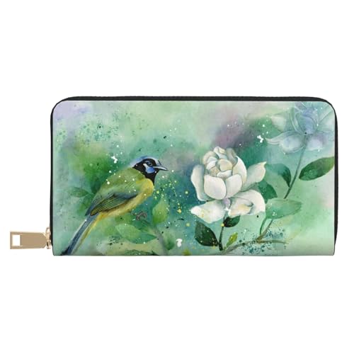 KLMELLMDE Herren Damen Gardenia Blumen Vögel Geldbörse Bedrucktes Kartenetui Multi-Fach (mit Münzfach, Kreditkartenfächern, Geldscheinfach, weiß, Einheitsgröße, Modern von KLMELLMDE