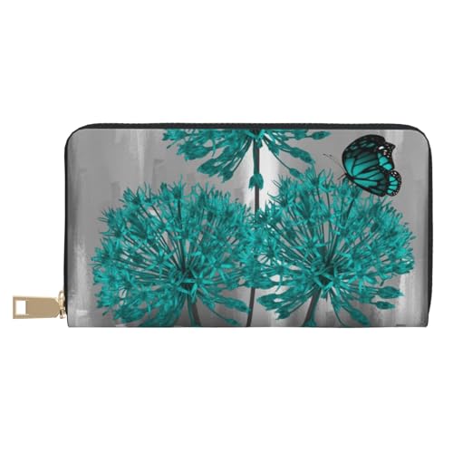 KLMELLMDE Herren Damen Grau Blaugrün Blume Schmetterling Geldbörse Bedrucktes Kartenetui Multi-Fach (mit Münzfach, Kreditkartenfächern, Geldscheinfach, weiß, Einheitsgröße, Modern von KLMELLMDE