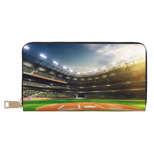 KLMELLMDE Herren Damen Grün Baseball Field Backdrop Wallet Bedrucktes Kartenetui Multi-Fach (mit Münzfach, Kreditkartenfächern, Geldscheinfach, weiß, Einheitsgröße, Modern von KLMELLMDE