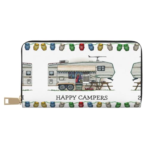 KLMELLMDE Herren Damen Happy Camper Geldbörse Bedrucktes Kartenetui Multi-Fach (mit Münzfach, Kreditkartenfächern, Geldscheinfach, weiß, Einheitsgröße, Modern von KLMELLMDE