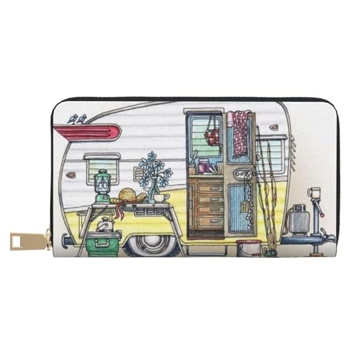 KLMELLMDE Herren Damen Happy Campers Geldbörse Bedrucktes Kartenetui Multi-Fach (mit Münzfach, Kreditkartenfächern, Geldscheinfach, weiß, Einheitsgröße, Modern von KLMELLMDE