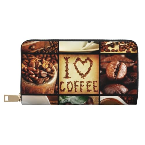 KLMELLMDE Herren Damen Kaffee Collage Geldbörse Bedrucktes Kartenetui Multi-Fach (mit Münzfach, Kreditkartenfächern, Geldscheinfach, weiß, Einheitsgröße, Modern von KLMELLMDE