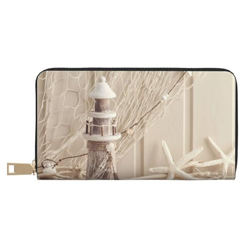 KLMELLMDE Herren Damen Küste Fischernetz Shell Wallet Bedrucktes Kartenetui Multi-Fach (mit Münzfach, Kreditkartenfächern, Geldscheinfach, weiß, Einheitsgröße, Modern von KLMELLMDE