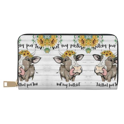 KLMELLMDE Herren Damen Kuh Sonnenblume Haus Geldbörse Bedrucktes Kartenetui Multi-Fach (mit Münzfach, Kreditkartenfächern, Geldscheinfach, weiß, Einheitsgröße, Modern von KLMELLMDE