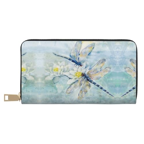 KLMELLMDE Herren Damen Libelle Lotus Geldbörse Bedrucktes Kartenetui Multi-Fach (mit Münzfach, Kreditkartenfächern, Geldscheinfach, weiß, Einheitsgröße, Modern von KLMELLMDE