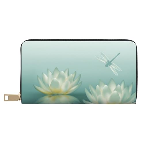 KLMELLMDE Herren Damen Libelle mit Seerose Geldbörse Bedrucktes Kartenetui Multi-Fach (mit Münzfach, Kreditkartenfächern, Geldscheinfach, weiß, Einheitsgröße, Modern von KLMELLMDE