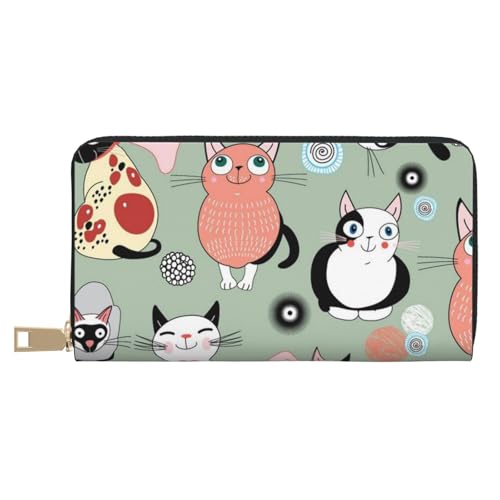 KLMELLMDE Herren Damen Lovely Cartoon Katzen Geldbörse Bedrucktes Kartenetui Multi-Fach (mit Münzfach, Kreditkartenfächern, Geldscheinfach, weiß, Einheitsgröße, Modern von KLMELLMDE