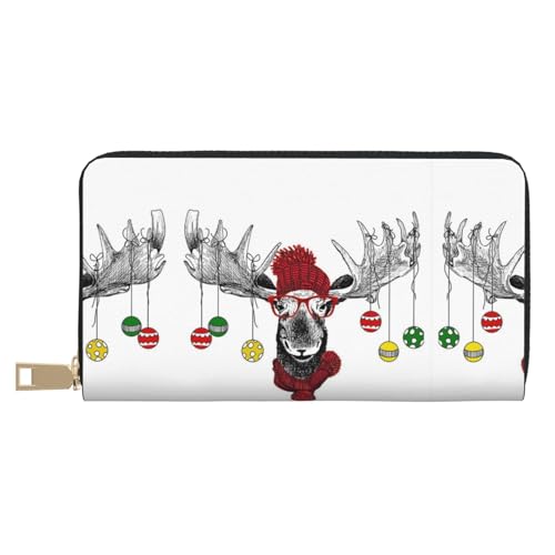 KLMELLMDE Herren Damen Lustige Weihnachten Hirsch Geldbörse Bedruckte Kartenetui Multi-Fach (mit Münzfach, Kreditkartenfächern, Geldscheinfach, weiß, Einheitsgröße, Modern von KLMELLMDE