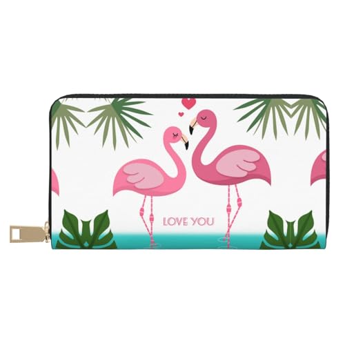 KLMELLMDE Herren Damen Palmblatt Flamingos Pärchen Geldbörse Bedrucktes Kartenetui Multi-Fach (mit Münzfach, Kreditkartenfächern, Geldscheinfach, weiß, Einheitsgröße, Modern von KLMELLMDE
