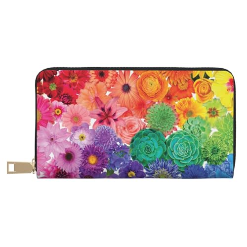 KLMELLMDE Herren Damen Regenbogen Blumen Geldbörse Bedrucktes Kartenetui Multi-Fach (mit Münzfach, Kreditkartenfächern, Geldscheinfach, weiß, Einheitsgröße, Modern von KLMELLMDE
