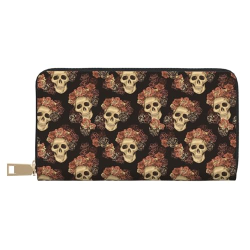 KLMELLMDE Herren Damen Rose Skull Geldbörse Bedrucktes Kartenetui Multi-Fach (mit Münzfach, Kreditkartenfächern, Geldscheinfach, weiß, Einheitsgröße, Modern von KLMELLMDE